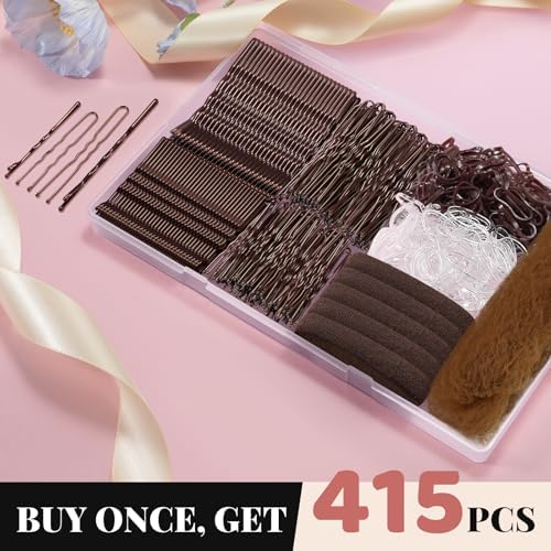 IKOCO 415pcs Bobby Pins Set, U Pins with Hair Ties and Hair Net, Brown - Image 2