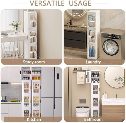 VECELO 4-Tier Narrow Storage Cabinet with Wheels, White - Image 5