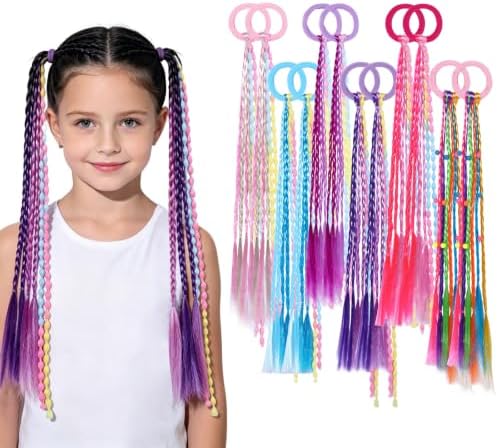 TOKUFAGU 12 PCS Colored Braided Hair Extensions for Kids, Beaded Hair Ties by TOKUFAGU