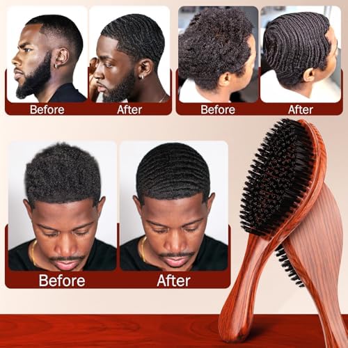 Handle Brushes for 360 Waves - Hard Wave Hair Brushes Wave Styler Great for Wolfing Wave Styler Brush Great for Black Hair - Boar & Nylon Bristle Curve Wave Brush for Barbers & Daily Use (Red) - Image 6