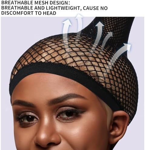 Fandamei Wig Cap, Hair Net for Wigs for Women, 30 CM Large Mesh Wig Cap for Long Hair, Nylon Hair Net Non Slip for Halloween Rave Party Cosplay-Black 2 PCS - Image 4
