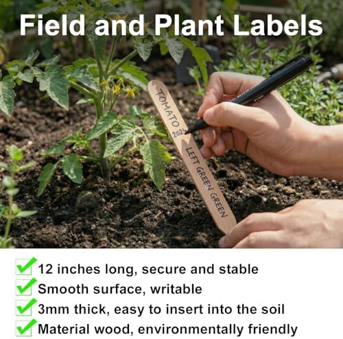 Weysat 200 Pcs 12" Wood Plant Labels for Field or Containers Plant Tags Wood Garden Labels for Seedling Stakes Markers Nursery Seed Tags with Smooth Surface for Pot Herbs Flowers Vegetables (Natural) - Image 3