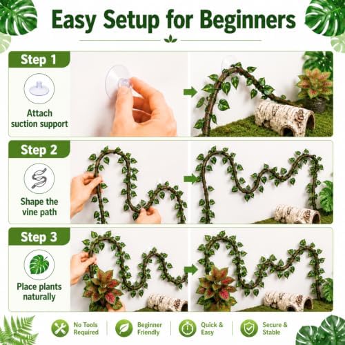LIKZINWA Reptile Terrarium Decor Kit with Jungle Plants & Vines - Image 4