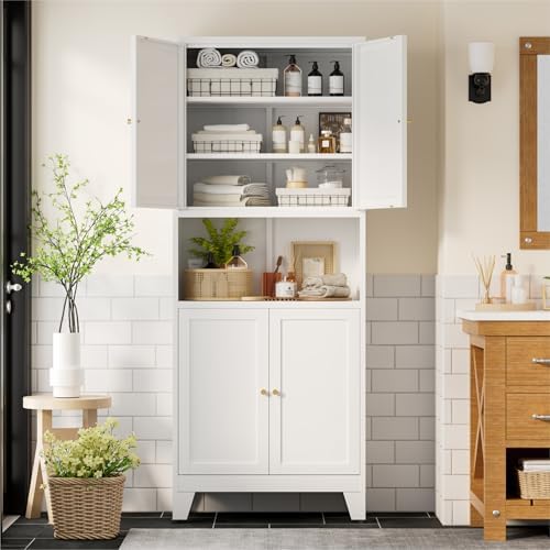 Bevivog 69" Tall Pantry Cabinet, Metal Kitchen Storage Cabinet with 4 Doors and 5 Shelves, Freestanding Metal Pantries Cupboard with Microwave Shelf for Kitchen,Dining Room,Bathroom,Laundry - Image 3