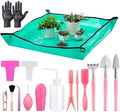 Melphoe 25Pcs Mini Garden Hand Transplanting Succulent Tools Set, 39.4" Thickened Repotting Mat & Plant Tag, Miniature Planting Indoor Fairy Care, Potting, Cactus, Houseplant Bonsai Tool Kit (Pink) by Melphoe