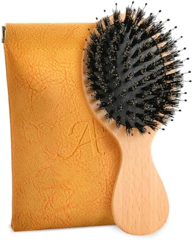 Mini Hair Brush, Travel Small Boar Bristle Hair Brush for Women Gift by Ancable