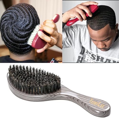 Premium Handle Wave Brush for Men 360 - Medium Hard Curved 360 Wave Hair Brushs - Made with Nature Beech & Nylon Boar Bristle Men's Hair Brush For Black Men 360 (Grey Long Handle) - Image 5