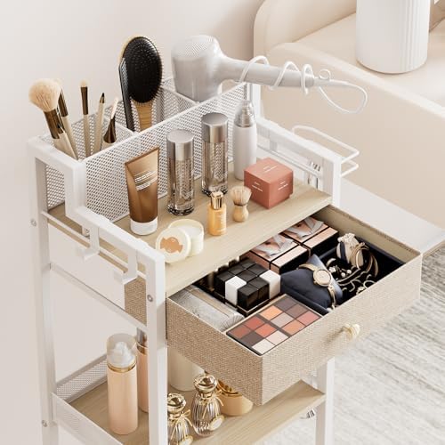 3 Tier Bathroom Organizer Shelf with Drawer, Rolling Makeup Cart - Image 6