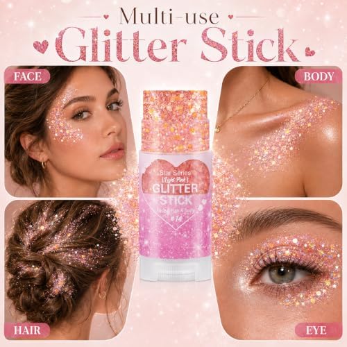 Go Ho Light Pink Hair Glitter Stick,Sparkle Face Body Glitter Makeup - Image 2