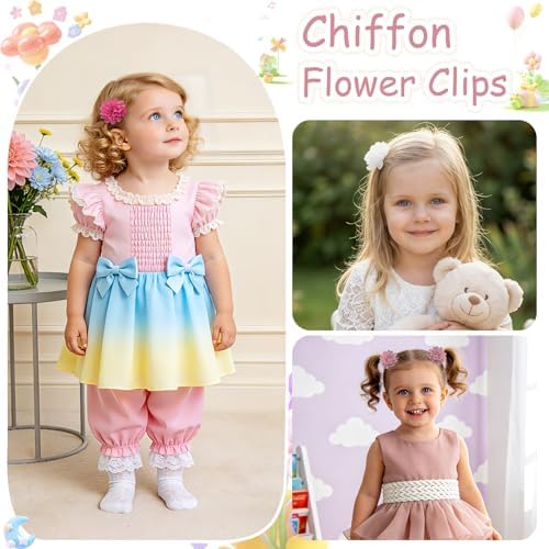 DED 40PCS 2" Chiffon Flower Hair Bows Clips for Girls Infants Toddlers - Image 4