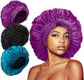 3Pcs Bonnets for Sleeping, Extra Satin Silk Bonnet for Sleeping Women with Tie Band for Curly Hair Jumbo Bonnet Braids by KAFTERI
