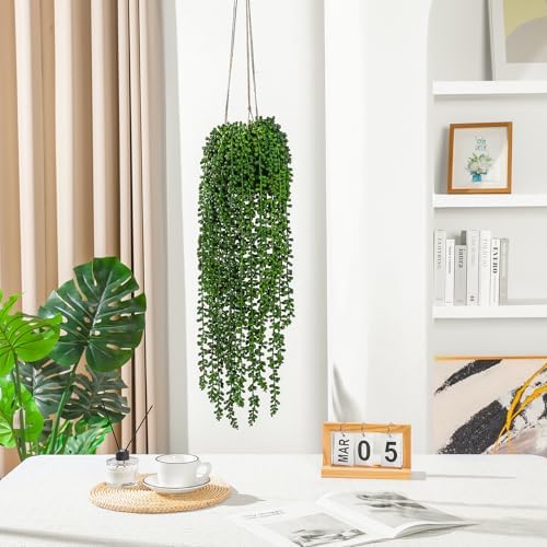 10 Pcs Artificial Succulents Hanging Plants, Fake String of Pearls Greenery Plants, Decoration for Wall Home Backdrop Garden Windows Balcony Indoor and Outdoor (10PCS Green) - Image 5
