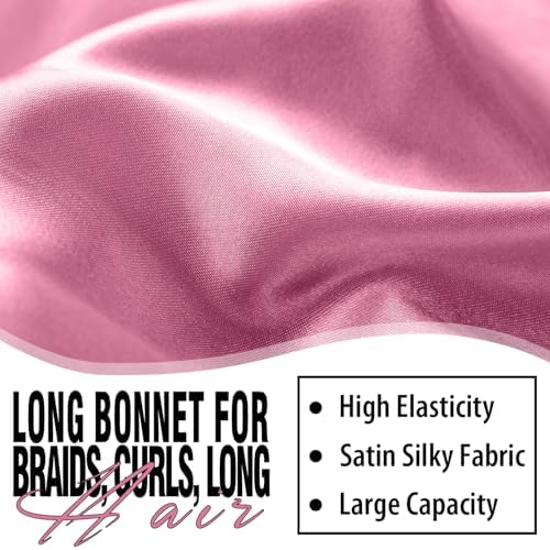 2Pcs Bonnets for Black Women Braid Bonnet, Large Long Satin Silk Bonnet for Braids,Black Women Braid Bonnet with Stretchy Tie Band for Sleeping Extra Long (Purple & Pink Pattern) - Image 3