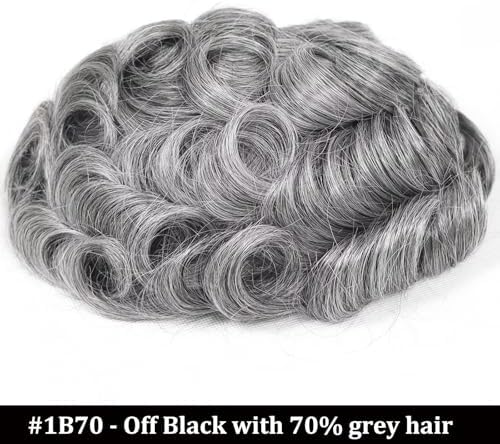 blazingfire 0.06mm V Loop Toupee for Men Human Hair System 70% Gray 1B70 - Image 2