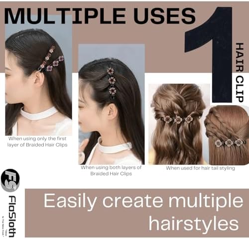 Hair Clips for Styling - 7PCS Crystal Stone Braided Hair Clips, Double-Layer Star and Flower Clips for Women and Girls, Sparkling Rhinestone Duckbill Clips, Non-Slip Hair Accessories (FlaSloth) - Image 2