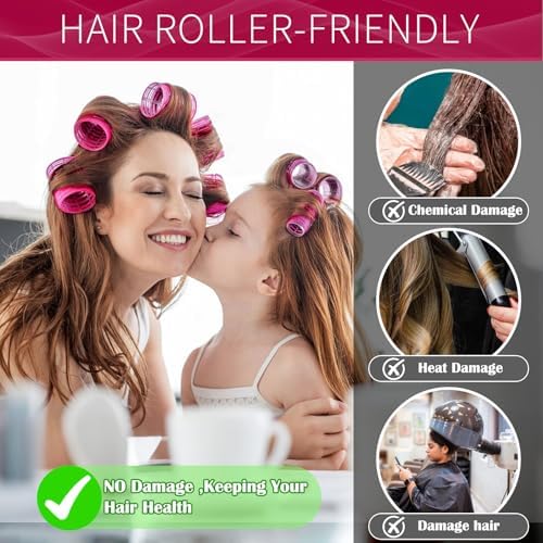 Hair Rollers, 12 Pack Self Grip Salon Hairdressing Curlers, DIY Curly Hairstyle, Large Rollers 1.57In Rose Red - Image 4