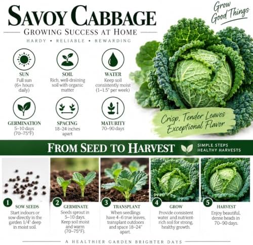 Savoy Cabbage Seeds (Brassica oleracea VAR. capitata) – 500+ Non-GMO Heirloom Seeds by Isla’s Garden Seeds, Crinkled-Leaf Variety with Sweet Flavor, Ideal for Cool Season Gardens & Raised Beds - Image 4