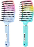 2 Pack Detangling Brush Getting Knots Out without Pain Adds Shine and Makes Hair Smooth,Detangler Boar Bristle Hair Brush for Adult & Kids Wet or Dry Hair(Green&Blue) by EKONAER