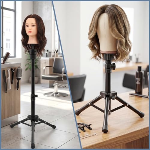 Mannequin Head Stand, 22 '' Height Adjustable Tripod Wig Stands for Styling, Wig Stand Tripod Tool Kit for Cosmetology Hairdressing Training with Caps, Pins, Comb, Hair Clips - Image 7
