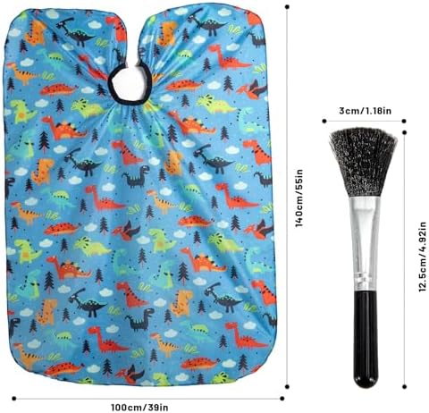 Gealaek Kids Haircut Cape and Neck Duster Brush Set with Dinosaur Pattern Kids Barber Cape 55x40 Inches for Boys & Girls Salon Cape Kit (Blue) - Image 6