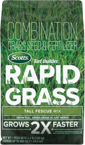 Scotts Turf Builder Rapid Grass Tall Fescue Mix - Combination Grass Seed and Fertilizer for Lawns, Lawn Seed that Grows in Just Weeks, 2.4 lbs. (Pack of 6) by Unknown