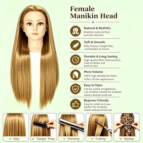 Synthetic Mannequin Head with Stand & Tools (Blonde) - Image 3
