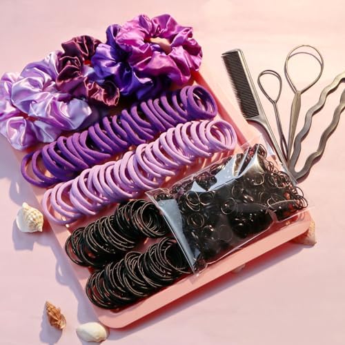 YANRONG Hair Accessories for Woman, 755PCS Set Seamless Ponytail Holders Variety Hair Scrunchies Hair Bands Scrunchy Hair Ties For Thick and Curly (Purple) - Image 3