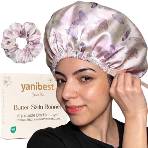 YANIBEST Adjustable Satin Bonnet with No Damage Hair Scrunchie by yanibest