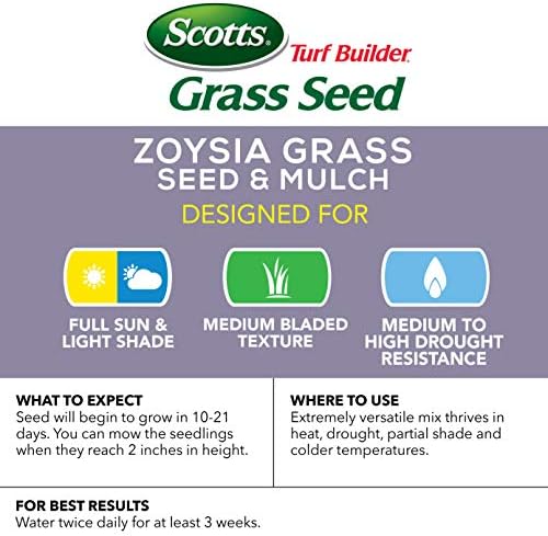 Scotts Turf Builder Grass Seed Zoysia Grass Seed and Mulch, 5 lb. - Full Sun and Light Shade - Thrives in Heat & Drought - Grows a Tough, Durable, Low-Maintenance Lawn - Seeds up to 2,000 sq. ft. - Image 2