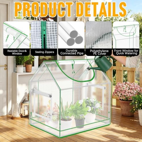 Mini Greenhouse Indoor with Waterproof PE Bottom Mat, 27.5x19.6x27.1in Tabletop Greenhouse for Seed Starting, Portable Small Greenhouse for Outdoors, Multi-Window Design & 4 304 Stainless Steel Labels - Image 6