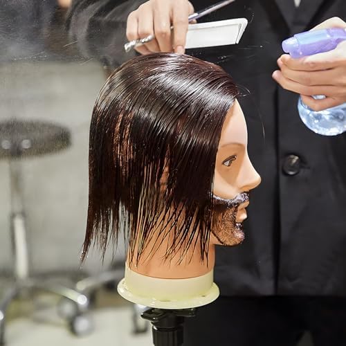 Male Mannequin Head with Hair & Beard, 10" Barber Practice Head Cosmetology Training Manikin Head Doll for Hair Styling Cutting & Beard Trimming with Clamp (Black) - Image 2