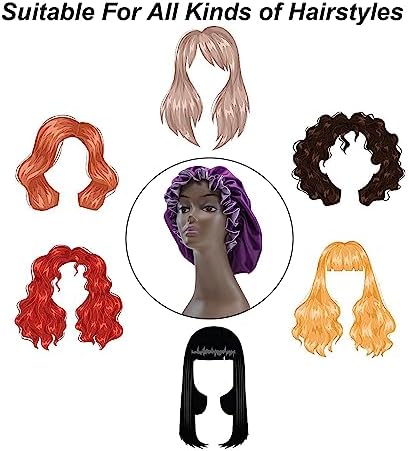 Silk Bonnet for Sleeping Satin Bonnets Double Layer Reversible Hair Cap Bonnet for Women Long Curly Braid Hair（Eggplant） - Image 6