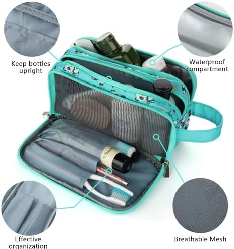 Kids Toiletry Bag for Girls, Travel Toiletry Bag for Little Young Girls Cosmetic Bag Makeup Bag Waterproof Hanging Wash Bag Toddler Toiletries, Panda Green Teal - Image 3