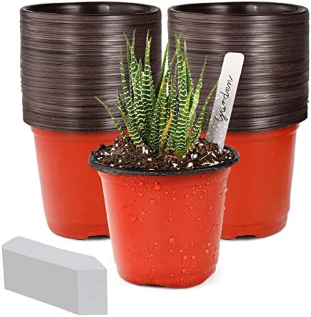 TDHDIKE 4" Small Plastic Plant Nursery Pots 100Pcs with Labels by TDHDIKE