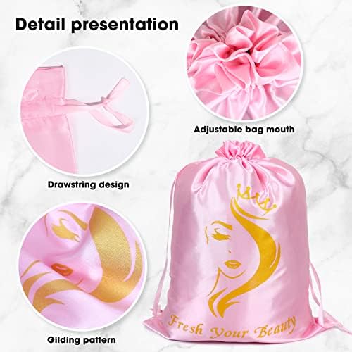 6PCS Satin Storage Pouches for Multiple Hair Pieces - Silk Drawstring Organizers for Bundles, Extensions & Packaging (Pink) - Image 4
