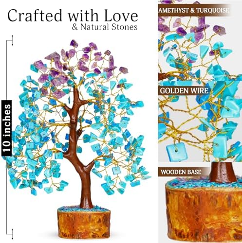 YATSKIA Amethyst Turquoise Crystal Tree of Life, Unique Gifts for Women, Mom & Friends, Handmade Gemstone Tree, Boho Room, Shelf & Office Desk Decor, Birthday Gifts - Image 2
