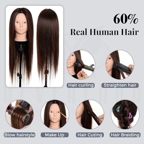 Mannequin Head 80% Human Hair - 28 Inch Make up Cosmetology Manikin Practice Doll Head with Hair, Braiding Styling Dummy with Table Clamp + DIY hair Styling Set - Image 4