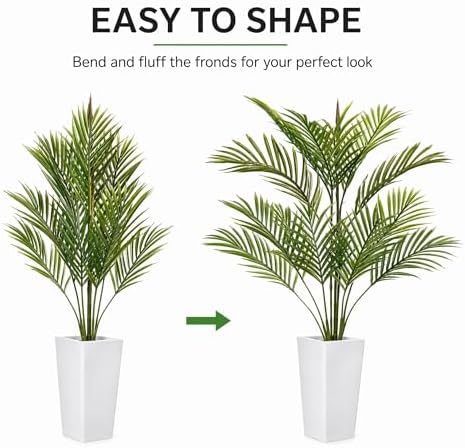 Garvee Artificial Palm Tree, 4.5FT Tall Faux Tropical Areca Plants with White Tall Planter, Fake Potted Tree with Lifelike Leaves, Indoor & Outdoor Plant for Living Room Bedroom Home Office Decor - Image 6