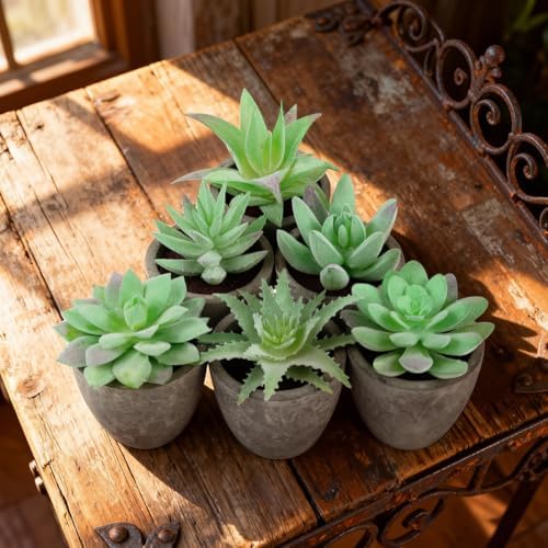Woration 6 Style Green Artificial Small Succulents Fake Plants Potted - Image 6