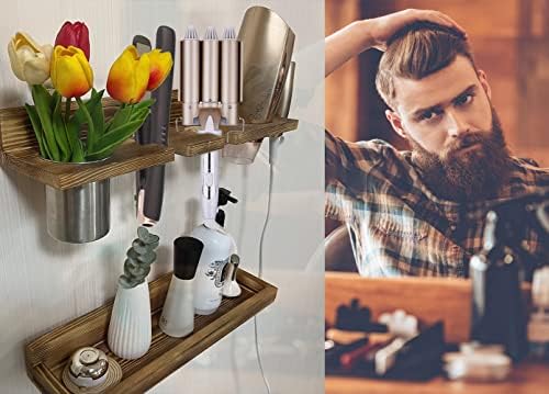 MRPAPA Hair Tool Organizer Wall Mount 2 Layer Wooden Blow Dryer Holder - Image 5