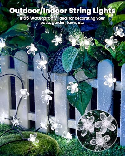 Brightown 2 Pack Total 52FT 120 LED Solar String Lights Flower Outdoor Waterproof Fairy Lights for Garden Yard Fence Patio Christmas Tree Wedding Party Decor, Pure White - Image 4