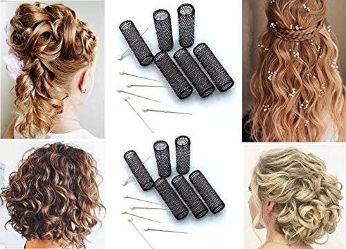 12 pc Vintage Style Hair Rollers BRUSH ROLLERS & 12 PINS - Mesh Hair Curlers with Bristles 3"x 7/8" (12 Large Rollers & Pins) - Image 4