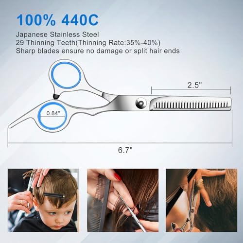 Sirabe 11 PCS Hair Cutting Thinning Scissors Set, Sapphire Professional Haircut Scissors Kit Stainless Steel Barber Texturizing Shears Tools for Salon Hairdressing Home - Image 3