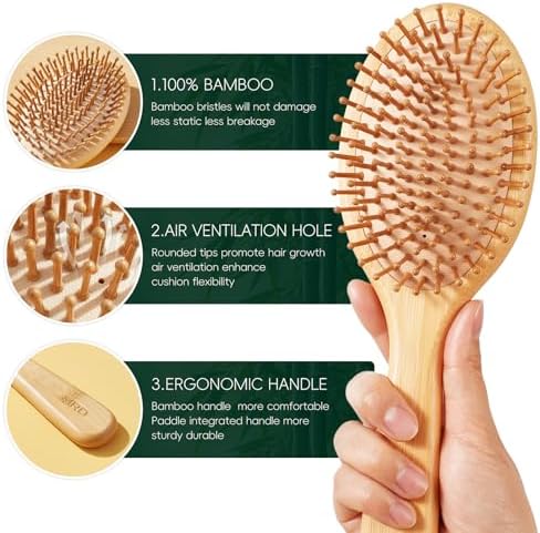 MRD Bamboo Hair Brush Set, 4-Piece Detangling Hairbrush and Comb Kit, Paddle Brush for Women Men Kids, All Hair Types-Gift Box - Image 3