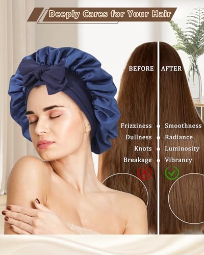 AWAYTR Satin Hair Bonnet for Sleeping, Adjustable Double Layer Sleep Cap - Image 3