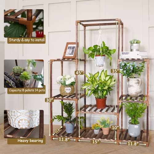 Plant Stand Indoor Outdoor, 8 Tiered Plant Shelf Wood Plant Rack - Image 3