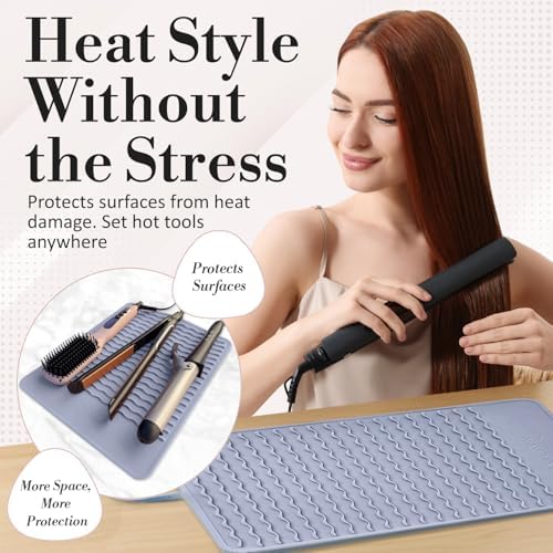 XL Vanity Mat, Heat Resistant Mat for Hair Tools, Vanity Décor, Dusty Blue - Image 2