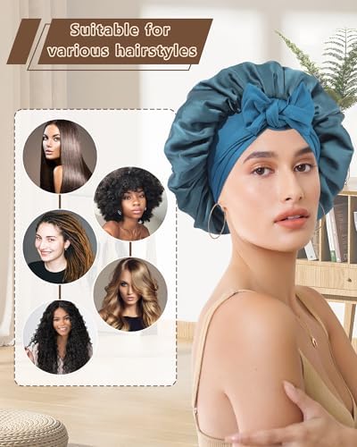 AWAYTR Satin Hair Bonnet for Sleeping, Adjustable Double Layer Sleep Cap - Image 5