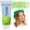 MEICOLY Lime Green Body Glitter for Halloween St Patricks Day, Holographic Game Day Spirit Day Face Glitter,Self-Adhesive Light Green Hair Glitter,Chunky Glitter Face Paint for Party Festival by MEICOLY