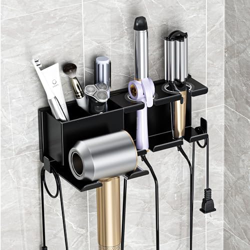 Hair Dryer Holder, Hair Tool Organizer Wall Mount, Adhesive or Drill, Black by MAYZOLOP
